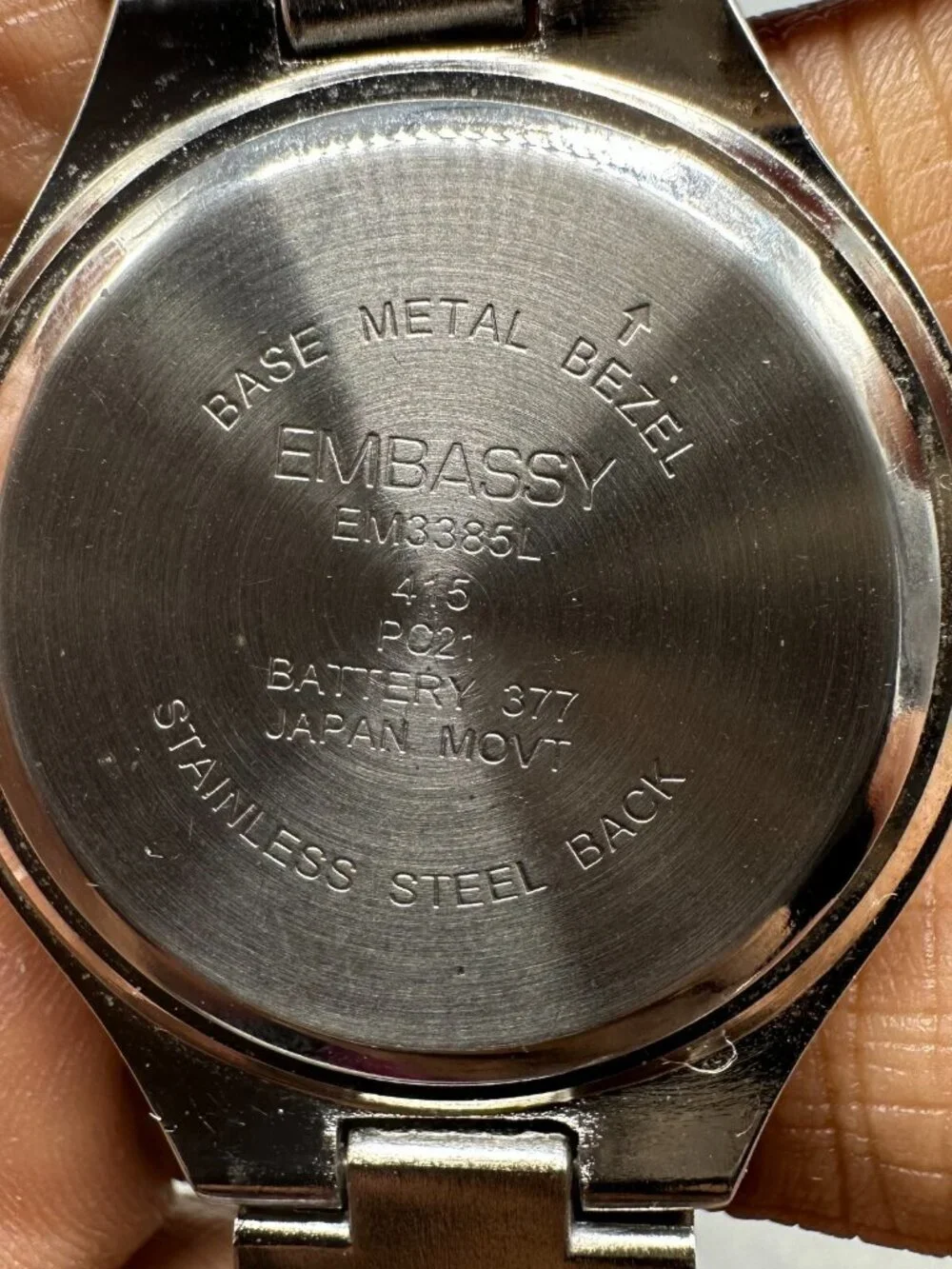 3/$30 Embassy Watch Women Silver Tone Blue Enamel Round White Dial 7